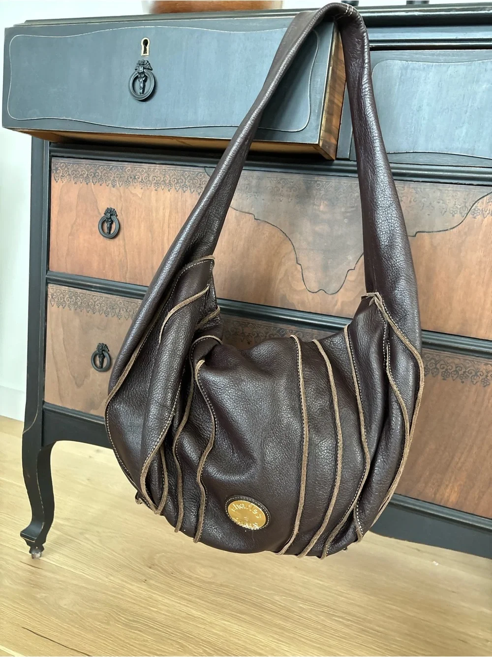 EUC Chocolate Brown Genuine Leather Hobo Shoulder Bag, Charles David Marselles